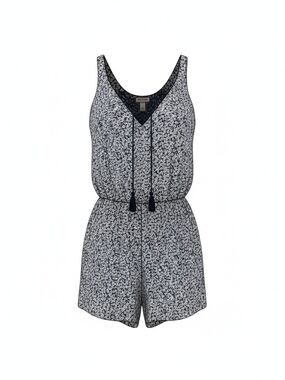 Floral Navy & White Sleeveless Romper Medium